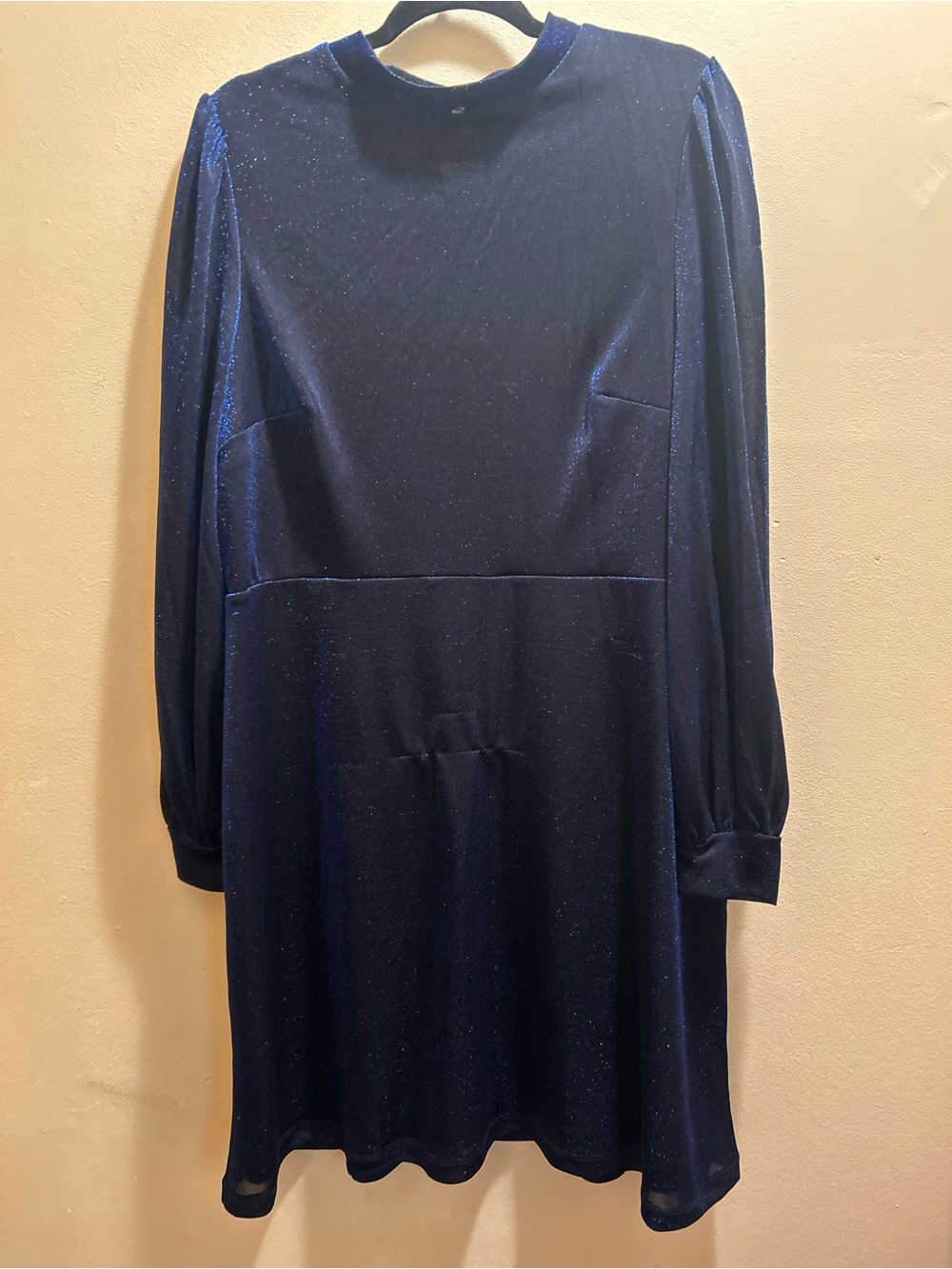 Women's Navy Blue Long Sleeve Sparkle Shift Dress